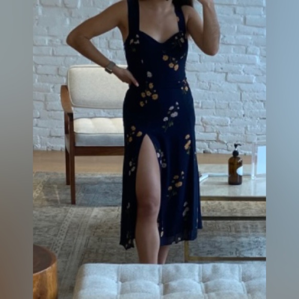 Reformation Dress - Navy with Floral Pattern